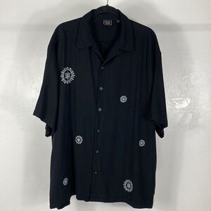 WfF black 100% silk embroidered short sleeve button down shirt size XXL